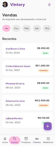 Lista de vendas no Vintory